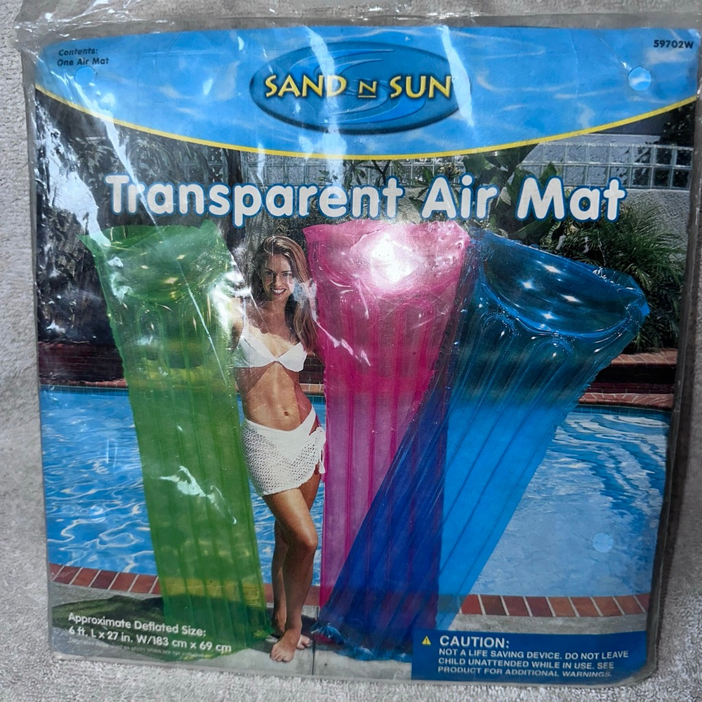 NOS Vintage 1990s Intex Recreation Sand N Sun Transparent Air Mat Pool Float